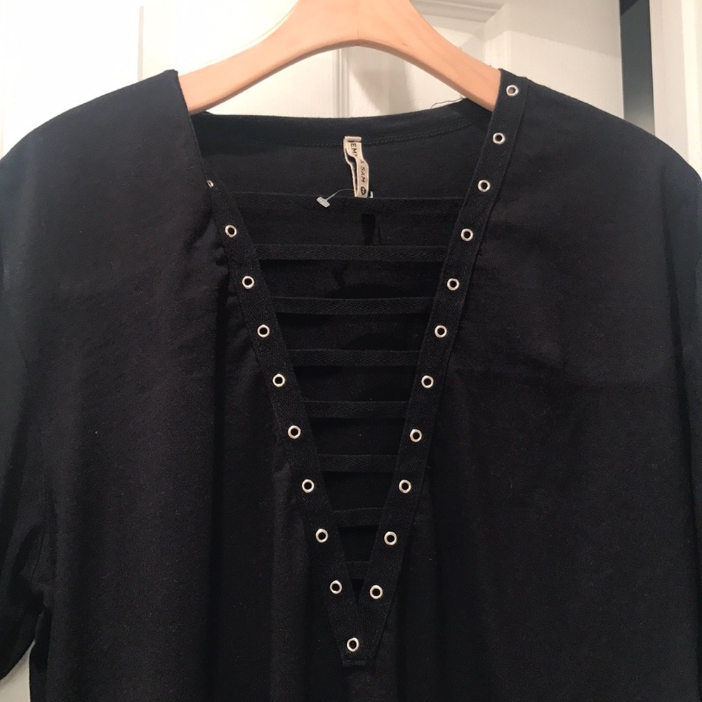 Lf black deep v-neck t-shirt dress